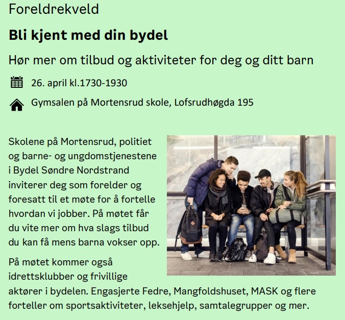 Foreldrekveld - Bli Kjent Med Din Bydel.