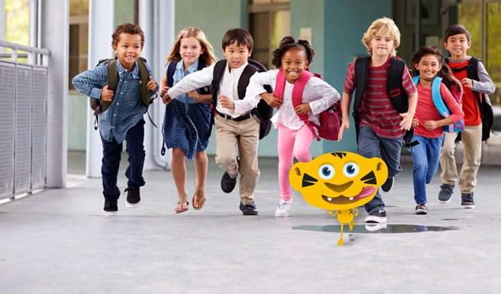 En gruppe elever som løper til skolen