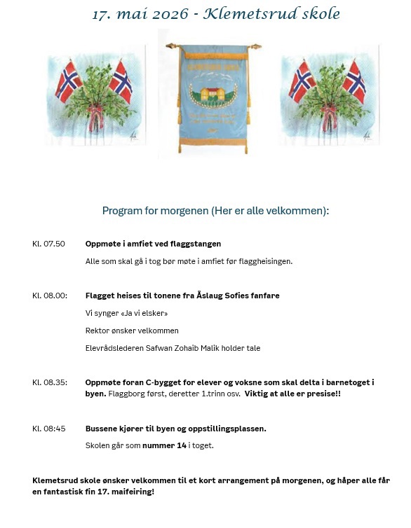 program for 17.maifeiring p&aring; morgenen p&aring; Klemetsrud skole